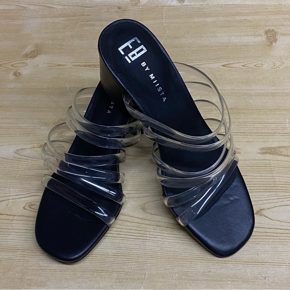 E8 By Miista Clear Black Slip On Heeled Sandals Women’s Size 5/35